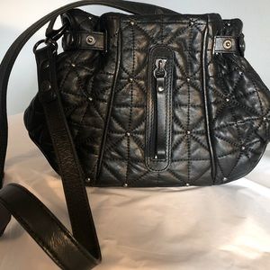 MIMCO QUILTED BLACK LAMBSKIN CROSSBODY BAG ANTHRACITE METAL HARDWARE